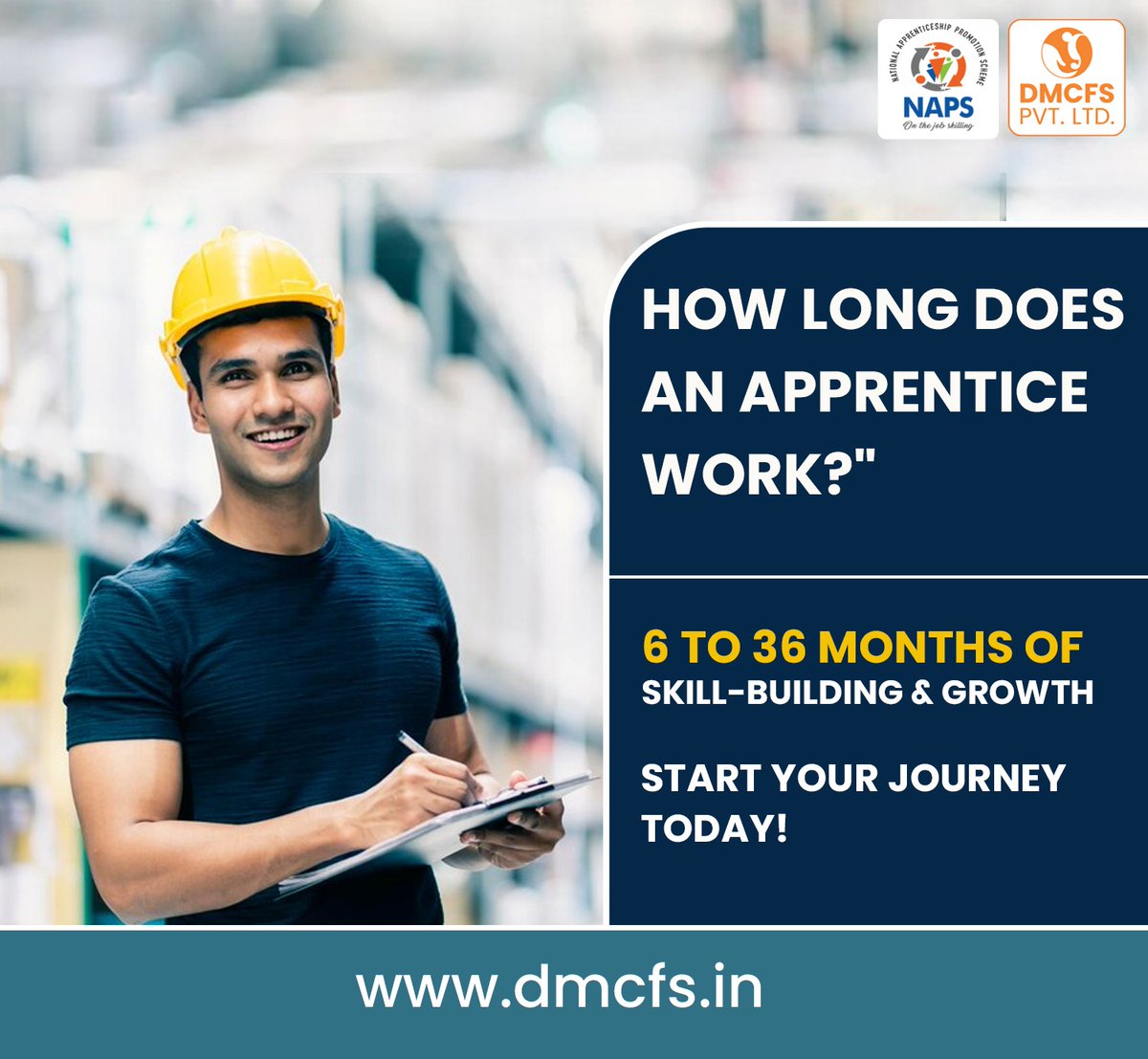 dmcfs2006's tweet photo. How long does an apprentice work?

With DMCFS Pvt. Ltd. &amp; NAPS, gain 6–36 months of skill-building through hands-on industry exposure.

Start your journey today!

https://t.co/P64aTQBvjj
#SkillDevelopment #NAPSIndia #EarnWhileYouLearn #DMCFS #SkillIndia #JobReady #BuildYourFuture https://t.co/rn4WimcQFs