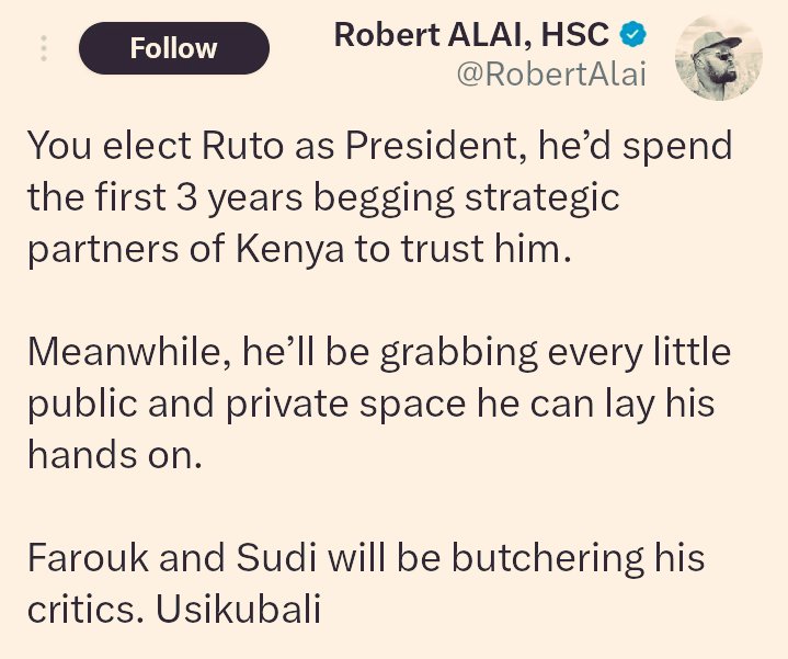 Another day to remind you that whatever Robert Alai prophesied is happening. The sad thing is that he's now part of the prophecy