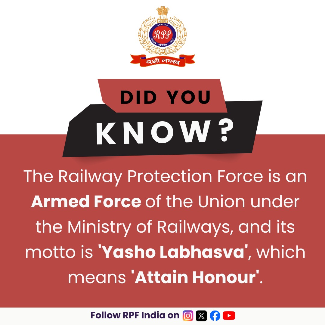 RPF_INDIA's tweet photo. RPF - an Armed Force under the Ministry of Railways, dedicated to protecting India’s railways.
#RailwaySecurity #YashoLabhasva #IndianRailways https://t.co/z6EmsCB9yp