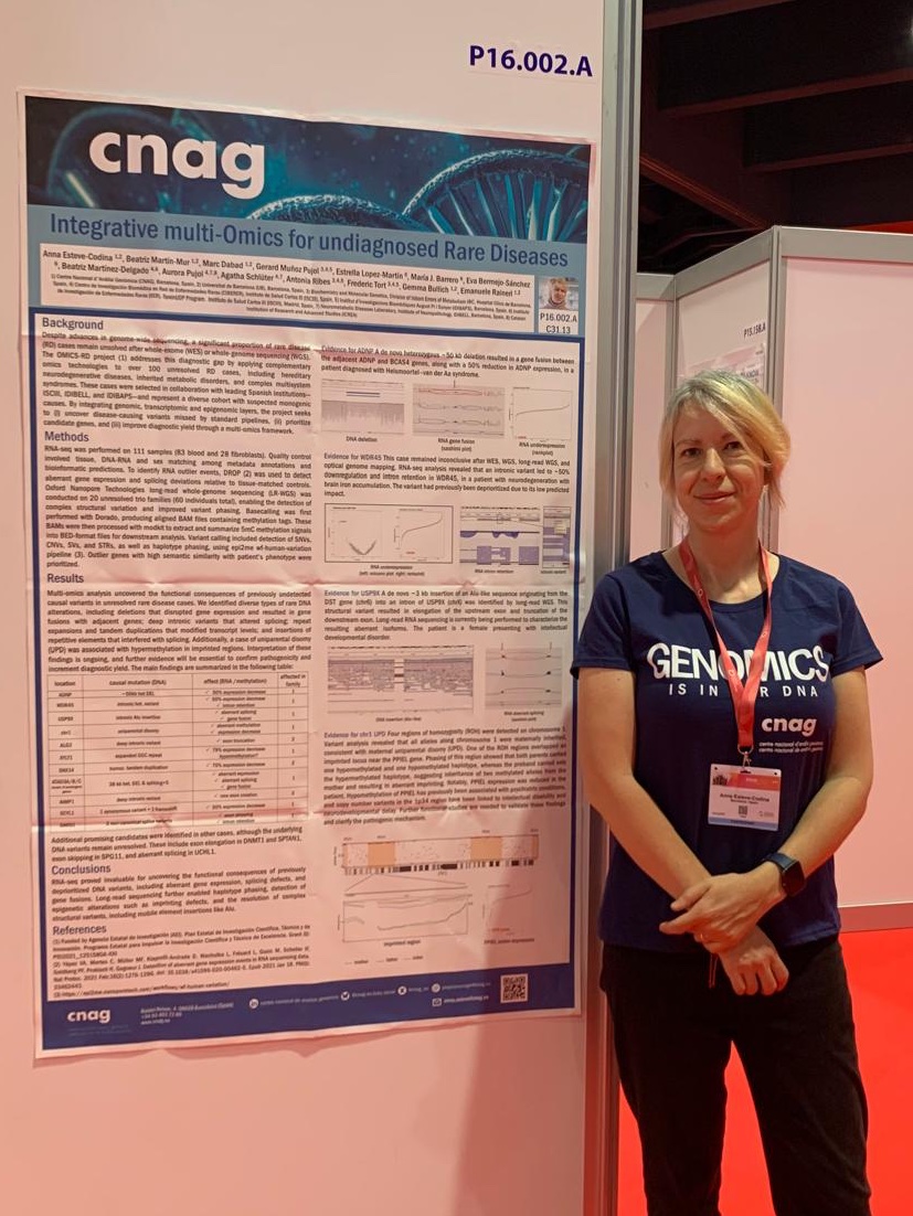 CNAG (@cnag_eu) on Twitter photo 📍Don’t miss us at the Sequencing Square, Hall 4!
🗓️Monday, 26 May at 11:00
🧬Our Functional Genomics Team Leader at CNAG, <a href="/AEsteveCodina/">AnnaEsteveCodina</a>, is presenting the poster “Integrative multi-omics for undiagnosed Rare Diseases (Omics-RD)”
#eshg2025 #RareDiseases #GenomicsIsInOurDNA 📍Don’t miss us at the Sequencing Square, Hall 4!
🗓️Monday, 26 May at 11:00
🧬Our Functional Genomics Team Leader at CNAG, <a href="/AEsteveCodina/">AnnaEsteveCodina</a>, is presenting the poster “Integrative multi-omics for undiagnosed Rare Diseases (Omics-RD)”
#eshg2025 #RareDiseases #GenomicsIsInOurDNA