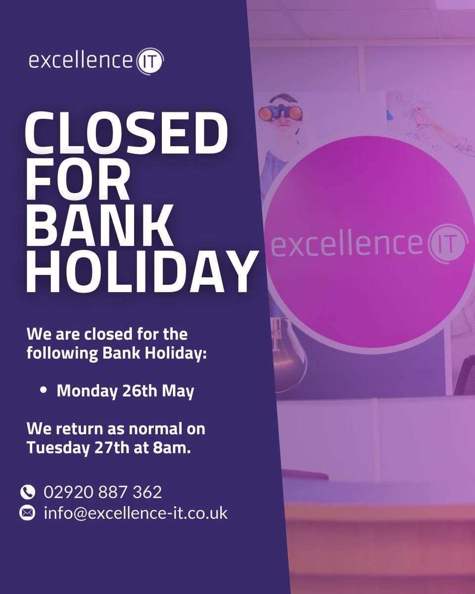 We are closed today for the Bank Holiday.

We will resume as normal on Tuesday, 27th at 8am.

Enjoy the long weekend 😃💻