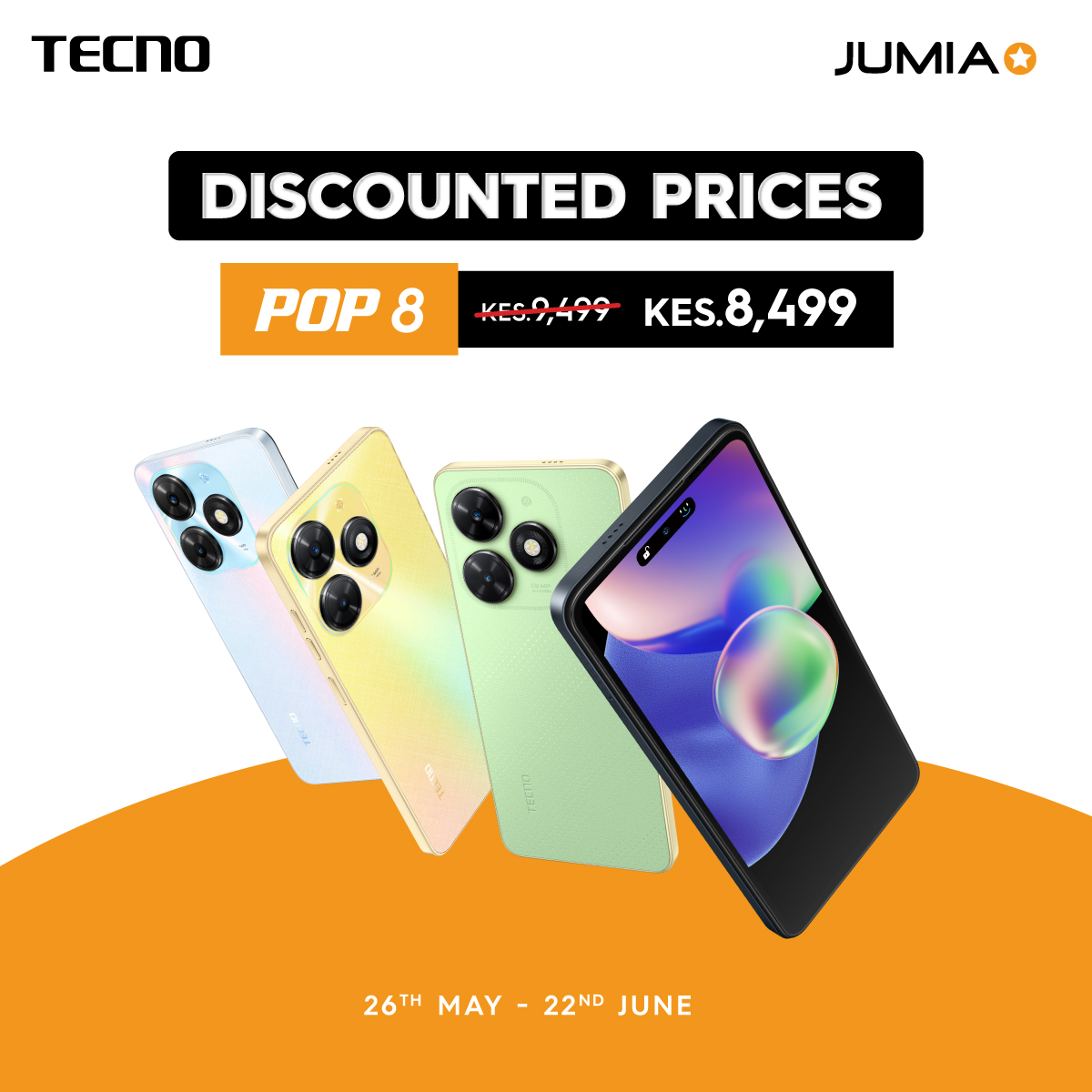 TECNOMobile254's tweet photo. Get your hands on the TECNO Pop 8 at a special discounted price of KES 8,499! 
Available on Jumia from 26th May to 22nd June. Don't miss out—shop now! 

#Tecnodeal #Pop8 #TECNOPOP8 https://t.co/r0nN6tl5xp
