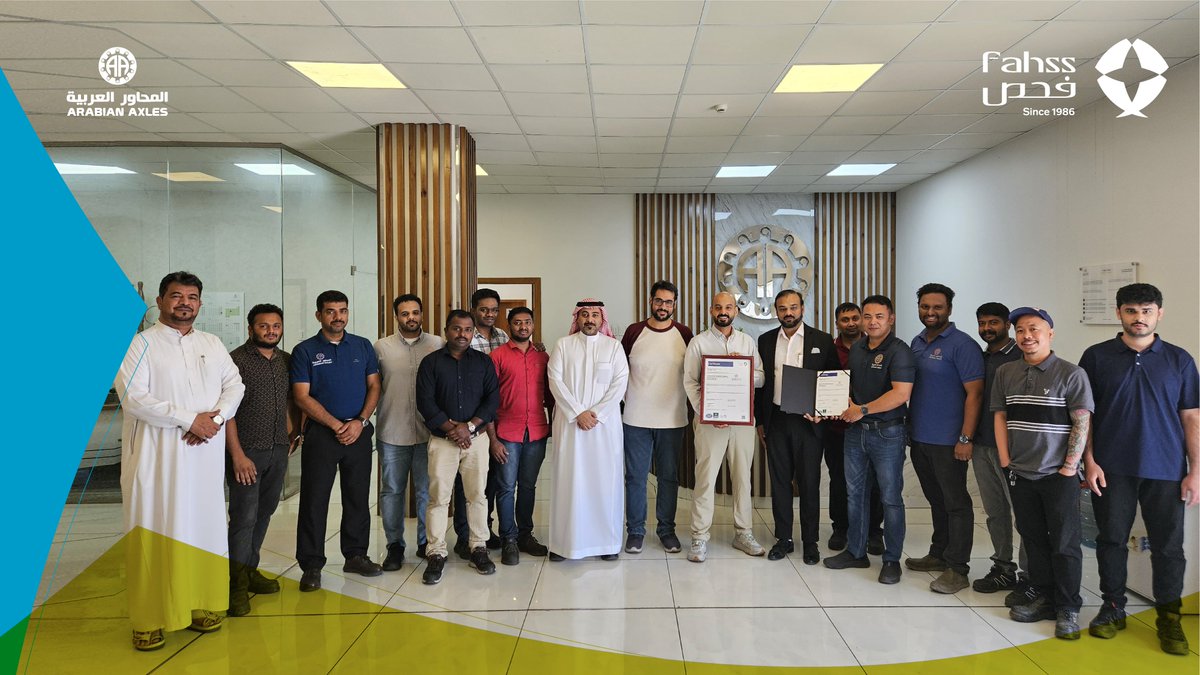 FAHSSKSA's tweet photo. Certificate Handover for #Arabian_Axles

We at #FAHSS are proud to handover the ISO 9001:2015 – Quality Management System certification to Arabian Axles. https://t.co/TrFRlyMvqR