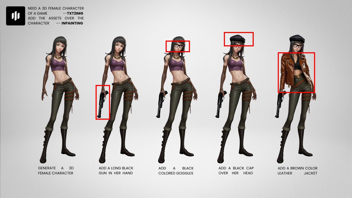 Started with a simple 3D female character,
Here’s a step-by-step flow using inpainting.
👇