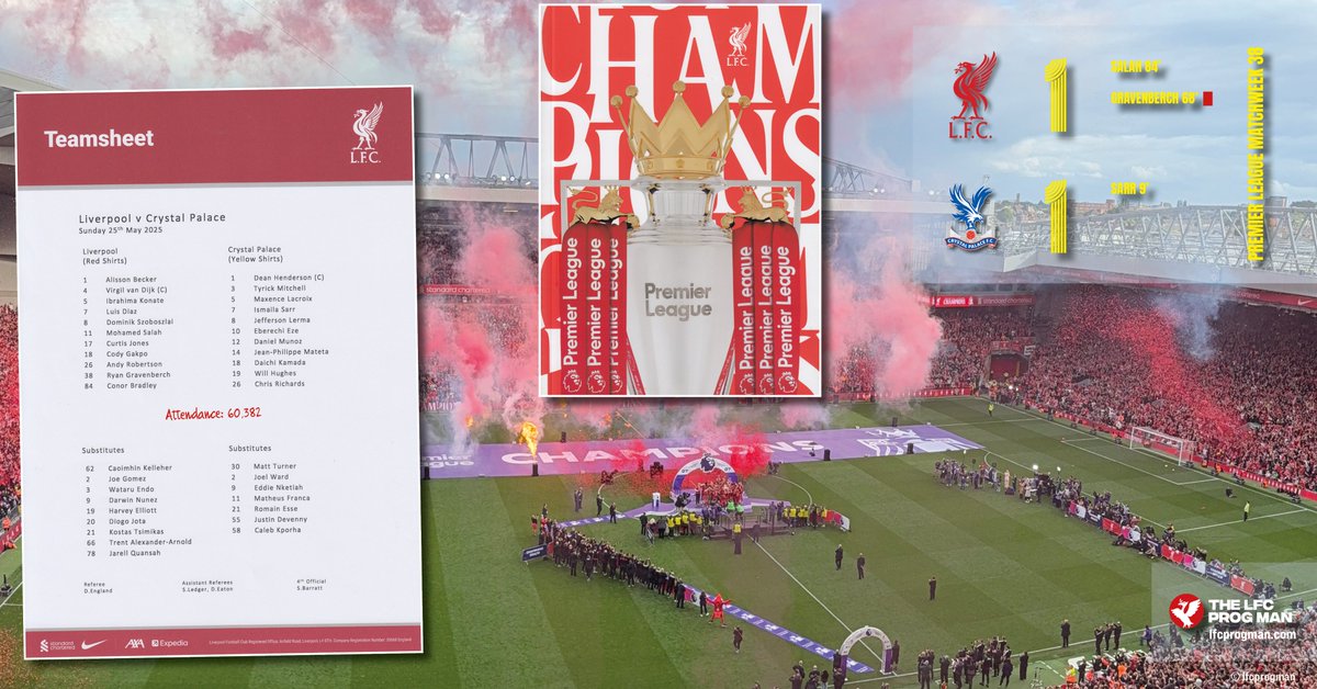 Andy Marsden (@lfcprogman) on Twitter photo Liverpool, #PL Champions v Crystal Palace, #EmiratesFACup winners 25/5/2025 #EPL #LIVCRY 116-page programme (No. 19) with fold-out cover & teamsheet #LFC Wow what a #LFCPROG from <a href="/reach_sport/">Reach Sport</a> to match this incredible occasion for <a href="/LFC/">Liverpool FC</a> & the fans πππππΎ Liverpool, #PL Champions v Crystal Palace, #EmiratesFACup winners 25/5/2025 #EPL #LIVCRY 116-page programme (No. 19) with fold-out cover & teamsheet #LFC Wow what a #LFCPROG from <a href="/reach_sport/">Reach Sport</a> to match this incredible occasion for <a href="/LFC/">Liverpool FC</a> & the fans πππππΎ