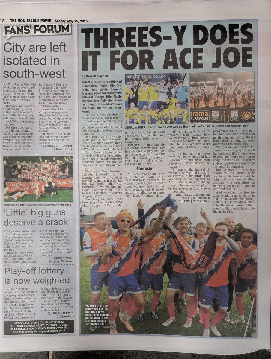Russell Claydon (@russclaydon) on Twitter photo ποΈ Good to catch up with <a href="/joe_grimwood/">Joe Grimwood</a> for the <a href="/NonLeaguePaper/">The Non-League Paper</a> after the <a href="/AFCSudbury/">AFC Sudbury</a> academy graduate made it a hat-trick of promotions with his first season as a pro at #BarnetFC to reach the Football League π π
He also won trophies with <a href="/AFCSudbury/">AFC Sudbury</a> and <a href="/braintreetownfc/">Braintree Town FC</a> πππ ποΈ Good to catch up with <a href="/joe_grimwood/">Joe Grimwood</a> for the <a href="/NonLeaguePaper/">The Non-League Paper</a> after the <a href="/AFCSudbury/">AFC Sudbury</a> academy graduate made it a hat-trick of promotions with his first season as a pro at #BarnetFC to reach the Football League π π
He also won trophies with <a href="/AFCSudbury/">AFC Sudbury</a> and <a href="/braintreetownfc/">Braintree Town FC</a> πππ