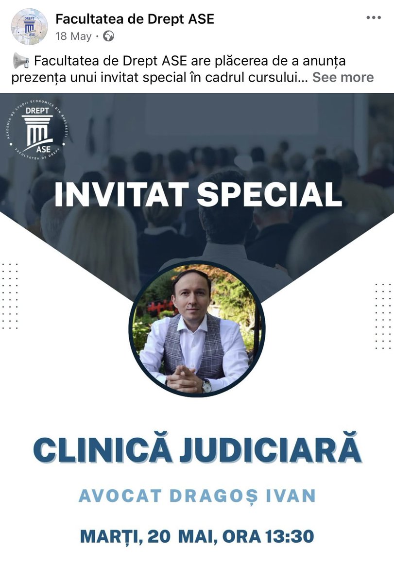 dragos_lucian's tweet image. 🇷🇴🇪🇺Facultatea de Drept ASE face lucruri interesante. Am discutat despre cum se investighează o infracțiune, la ce pericole sunt expuși avocații care fac drept penal, la ce pericole sunt expuși cei care ar ataca un avocat,

#SpunDrept #avocat #lawyer #facultatededrept #ase
