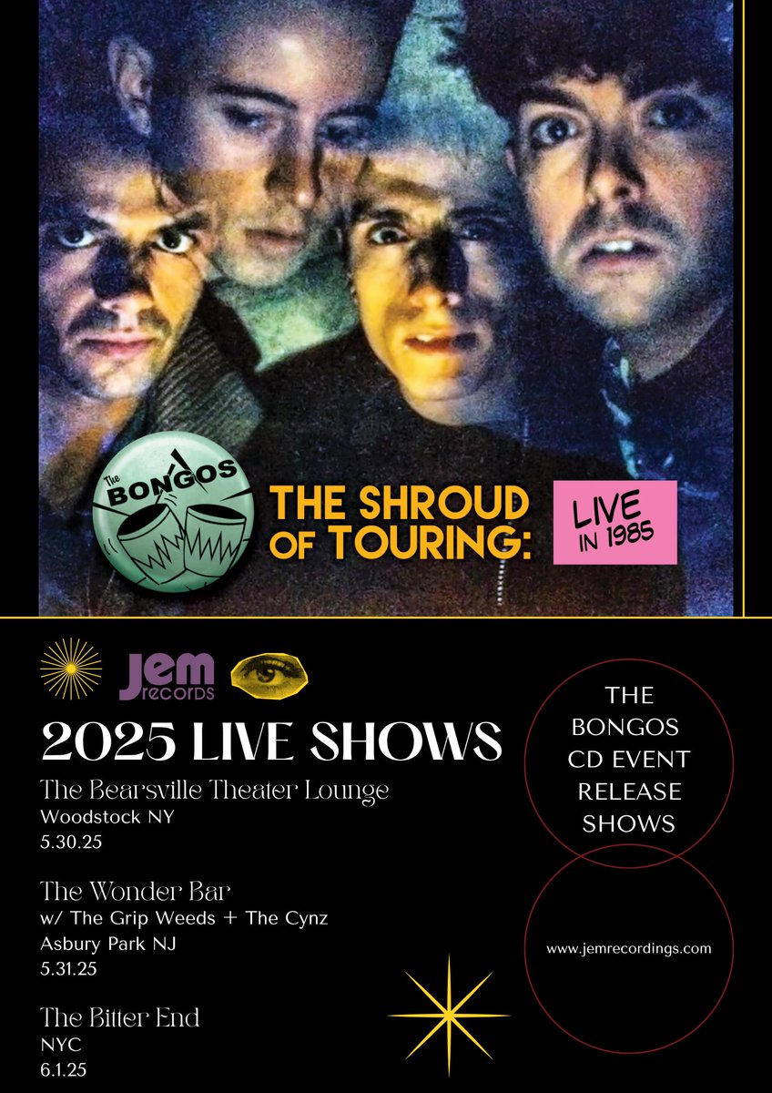 The Bongos (@bongosofficial) on Twitter photo The Bongos are back. And we wanna see you at one of these awesome venues!
May 30: Bearsville Theater, Woodstock NY
May 31: Wonder Bar, Asbury Park
June 1: The Bitter End, NYC
Tickets: bandsintown.com/a/159160-the-b…
<a href="/RichardBarone/">Richard Barone</a> <a href="/jemrecords/">JEM RECORDS</a> <a href="/BitterEndNYC/">Bitter End</a> <a href="/WonderBarAP/">Wonder Bar</a> <a href="/BearsvilTheater/">Bearsville Theater</a> The Bongos are back. And we wanna see you at one of these awesome venues!
May 30: Bearsville Theater, Woodstock NY
May 31: Wonder Bar, Asbury Park
June 1: The Bitter End, NYC
Tickets: bandsintown.com/a/159160-the-b…
<a href="/RichardBarone/">Richard Barone</a> <a href="/jemrecords/">JEM RECORDS</a> <a href="/BitterEndNYC/">Bitter End</a> <a href="/WonderBarAP/">Wonder Bar</a> <a href="/BearsvilTheater/">Bearsville Theater</a>