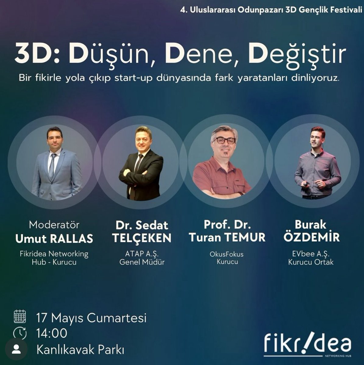 3D Gençlik Festivali’nin başından sonuna kadar fedakarca emek veren, başta Erhan Akdemir ve İbrahim Sarı hocalarımız olmak üzere, tüm festival ekibine de ayrıca çok teşekkürler, iyi ki varsınız 🙌

Gelecek, fikirle başlar. Gençler ise o fikirle yola çıkıp dünyayı değiştirecek