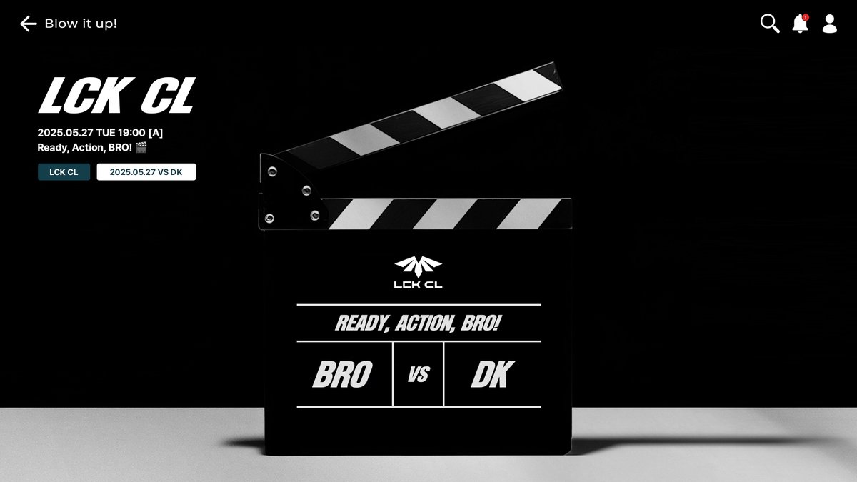 [𝗠𝗔𝗧𝗖𝗛 𝗗𝗔𝗬 | #𝗟𝗖𝗞𝗖𝗟]

𝗥𝗲𝗮𝗱𝘆, 𝗔𝗰𝘁𝗶𝗼𝗻, 𝗕𝗥𝗢 !

오늘 오후 7시, OK저축은행 브리온 챌린저스 경기가 있습니다.
승리로 한 주 시작할 수 있도록 최선을 다하겠습니다!

🆚 DK
⏰ 05.27 [19:00 KST]
🏟️ 서울 WDG 스튜디오 홍대