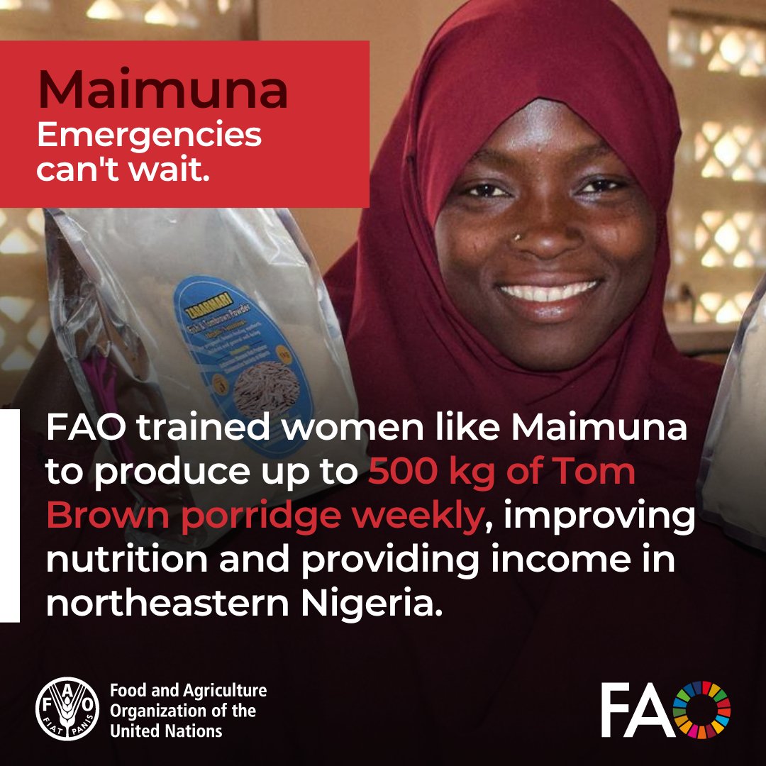 FAO in Emergencies (@faoemergencies) on Twitter photo Forced to flee, Maimuna lost her home, belongings and livelihood.
With <a href="/FAO/">Food and Agriculture Organization</a>’s support, she turned Tom Brown porridge into sustenance and income—gaining new skills, providing for her children.
Now, funding cuts threaten support for IDP women like her.
bit.ly/3S4gLe4 Forced to flee, Maimuna lost her home, belongings and livelihood.
With <a href="/FAO/">Food and Agriculture Organization</a>’s support, she turned Tom Brown porridge into sustenance and income—gaining new skills, providing for her children.
Now, funding cuts threaten support for IDP women like her.
bit.ly/3S4gLe4