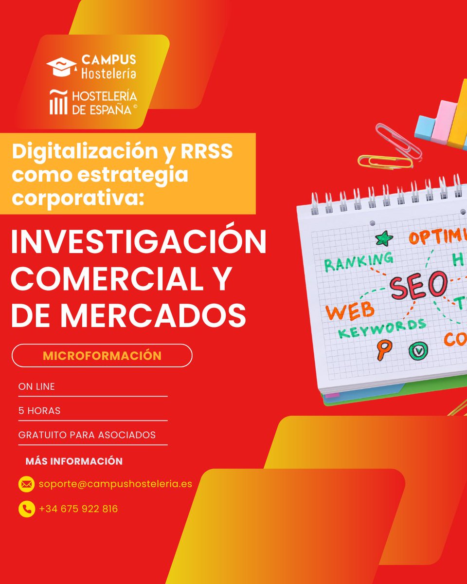 CampusCEHE's tweet image. 📊 Microformación: Investigación Comercial y de Mercados  
Descubre cómo aplicar la digitalización y las redes sociales como parte de tu estrategia empresarial.  
🖥️ Online
⏱️ 5 horas
🎓 Gratuito para asociados

📩 soporte@campushoteleria.es
📞 675 922 816

#FormaciónHostelería