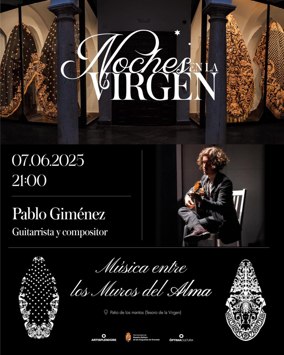 Exposición • Tesoro de la Virgen (@tesorovirgen) on Twitter photo 🌟¡Novedad!
¿Ganas de concierto?
🔸Apúntate el 7 de junio en la agenda.
“La Mística de la Guitarra”, con obras de Manuel de Falla, Francisco Tárrega, Paco de Lucía, entre otras; con el compositor y guitarrista Pablo Giménez.
<a href="/AngustiasGr/">VirgenAngustiasGR</a>
Entradas: tesorodelavirgen.com/calendario-de-… 🌟¡Novedad!
¿Ganas de concierto?
🔸Apúntate el 7 de junio en la agenda.
“La Mística de la Guitarra”, con obras de Manuel de Falla, Francisco Tárrega, Paco de Lucía, entre otras; con el compositor y guitarrista Pablo Giménez.
<a href="/AngustiasGr/">VirgenAngustiasGR</a>
Entradas: tesorodelavirgen.com/calendario-de-…