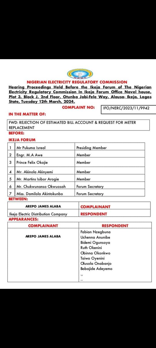 EstateParkview's tweet photo. Impunity of D Highest Order. D @NERCNG Ikeja Forum Ordered @ieServe @IkejaElectric 2 replace a damaged meter within 10 days on 12th of March 2024 but d Disco refused till now. D residence was just disconnected now. Even the requested vending history was not used 2 calculate d bil https://t.co/LOsx6ul9v2