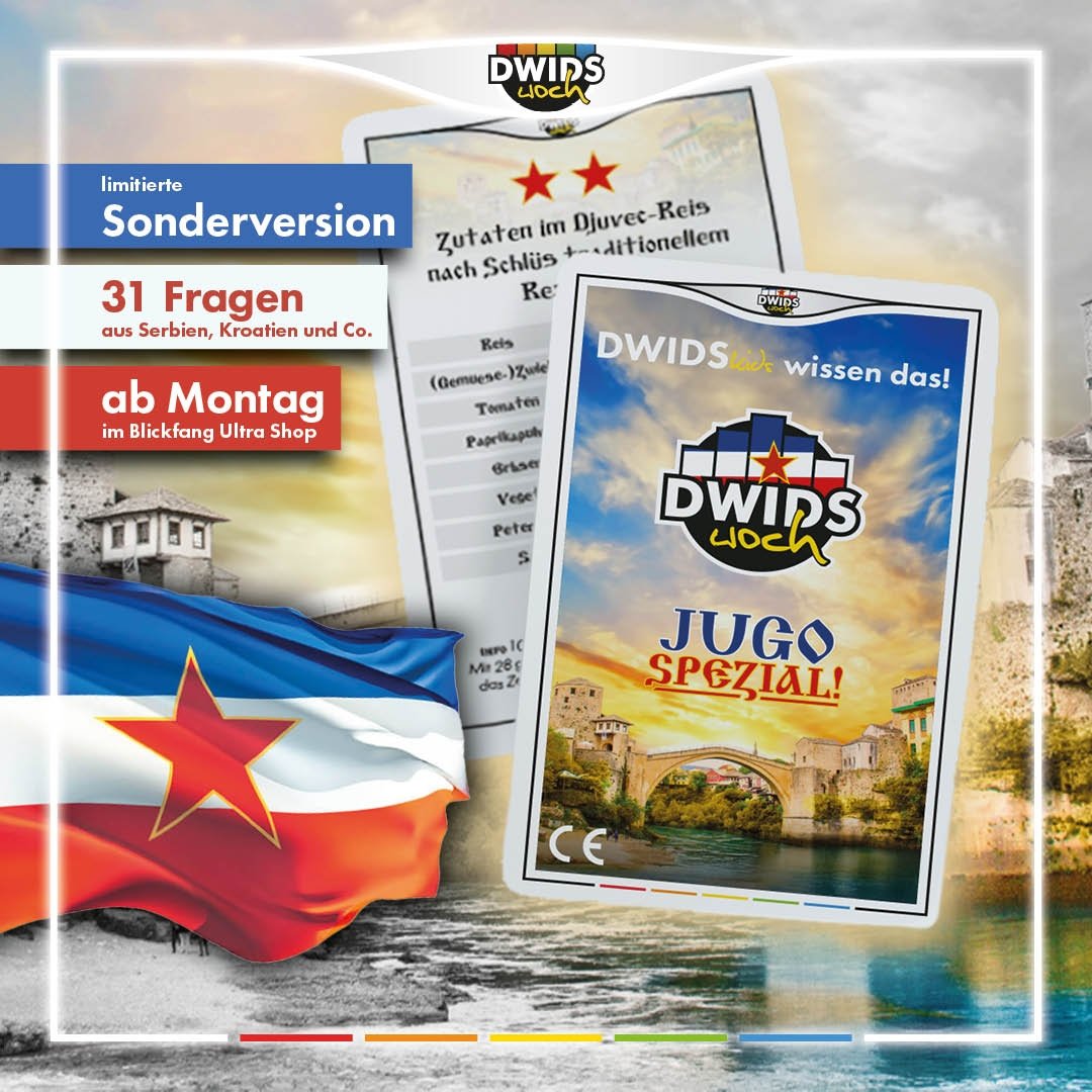 Das "DWIDSkids wissen das! Jugo Spezial" gibt es ab sofort als Sonderedition in limitierter Auflage im Blickfang Ultra Shop. Wir haben die Fragen so konzipiert, dass hier nicht nur Nerds punkten können.

blickfang-ultra.de/products/jugo-…