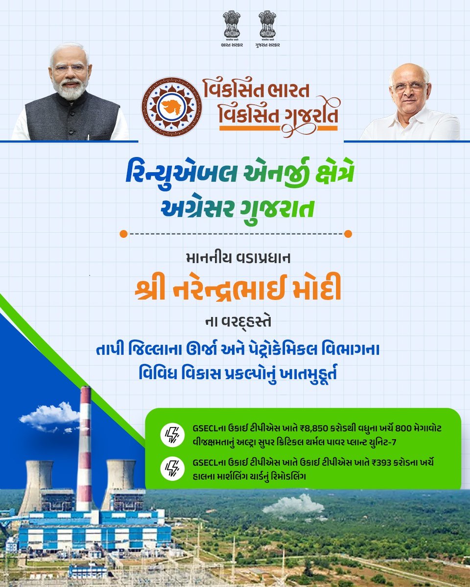 Mam_Himatnagar's tweet photo. ઊર્જાવાન ગુજરાત, વિકસિત ગુજરાત!

માનનીય વડાપ્રધાન શ્રી @narendramodi જીના વરદ્હસ્તે સ્વચ્છ ઊર્જાના અનેક પ્રકલ્પોની મળશે સૌગાત

જેના સથવારે ક્લીન-ગ્રીન બનશે ગુજરાત

#ViksitGujaratGreenGujarat
#SBK https://t.co/y6L9eQzVCz