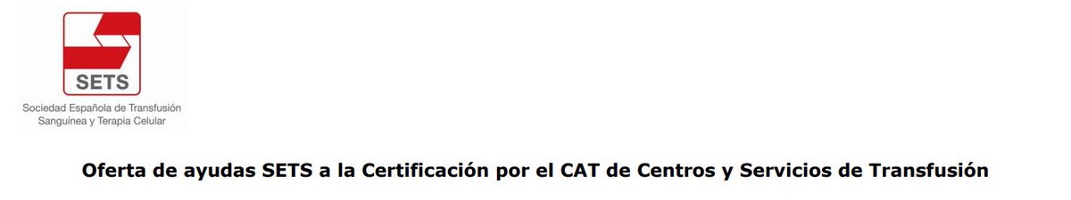 📢Os informamos que la Sociedad Española de #TransfusiónSanguínea y #TerapiaCelular ha habilitado la convocatoria para solicitar las Ayudas de la SETS a la Certificación por el CAT de Centros y Servicios de Transfusión✅
🚨hasta el 1 de octubre de 2025📅
🔗sets.es/index.php/noti…