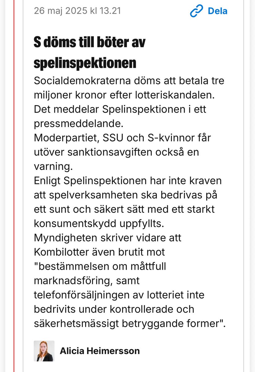 Glöm inte att, om inte S får sälja sina oetiska lotter, som de nu får böta miljoner för, så är demokratin hotad.