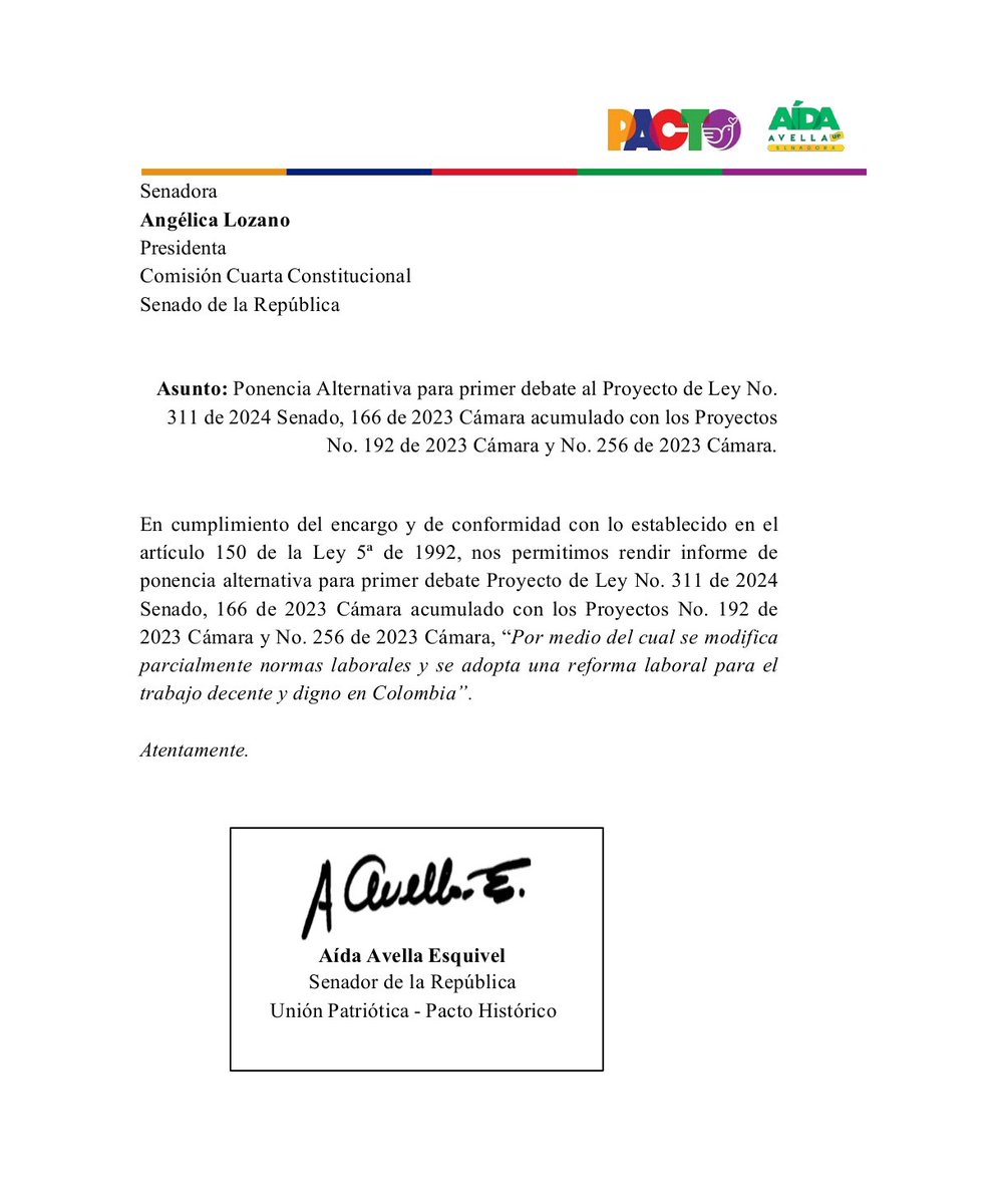 La ponencia de la Reforma Laboral alternativa, que promueve los cambios reales para el pueblo trabajador y sus derechos, ha sido radicada en la Comisión Cuarta.