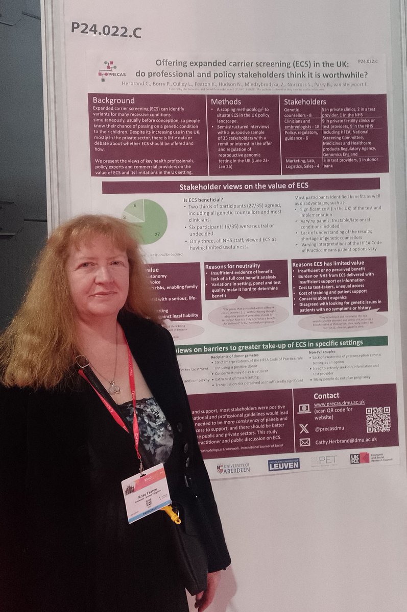 Happy to be presenting the PRECAS Project poster on the views of clinicians, policymakers and other professionals on expanded carrier screening in the UK, in beautiful Milan. #eshg2025
