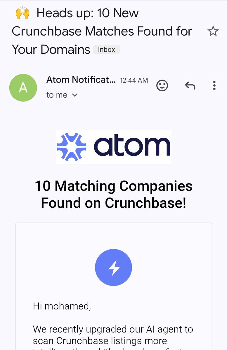 I’m happy with this new feature from <a href="/atomHQ/">Atom.com</a> and it was great to get this email. Time to do some outbound