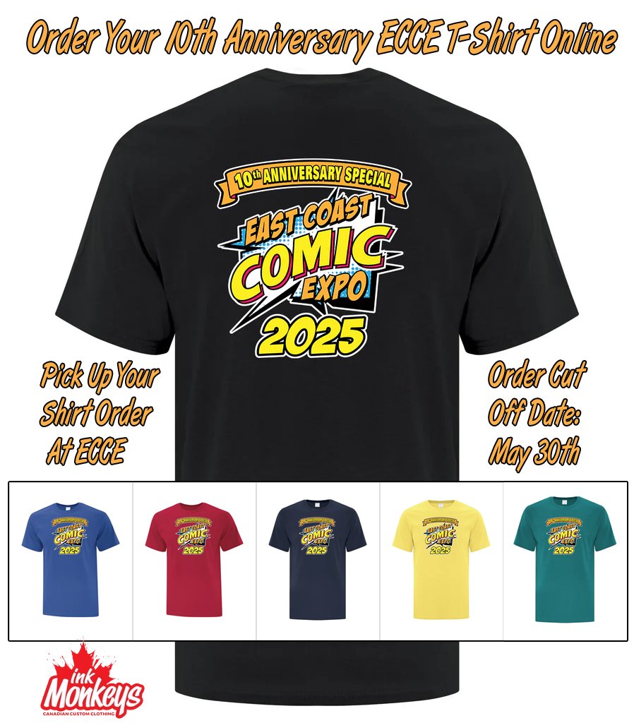 ECCExpo's tweet image. REMINDER: Get your order in THIS WEEK
to pick up your 10th Anniversary T at the Expo this year. May 30th is the cut off date. $20 after taxes. Order online and pick up your shirt at the main ECCE table on June 13th & 14th. Click the link to order:
inkmonkeys.ca/products/east-…