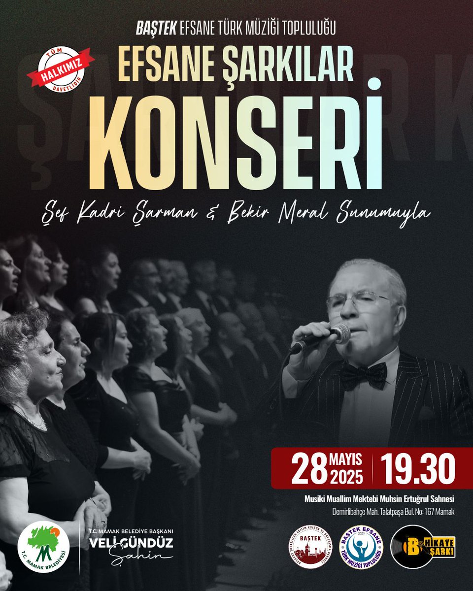 🎶 Efsane Şarkılar Konseri’ne davetlisiniz! 🎤

Baștek Efsane Türk Müziği Topluluğu, Şef Kadri Şarman ve Bekir Meral sunumuyla sizleri nostalji dolu, unutulmaz bir akşama davet ediyor.

📅 28 Mayıs 2025
🕖 19.30
📍 Musiki Muallim Mektebi - Muhsin Ertuğrul Sahnesi

🎵 Müziğin