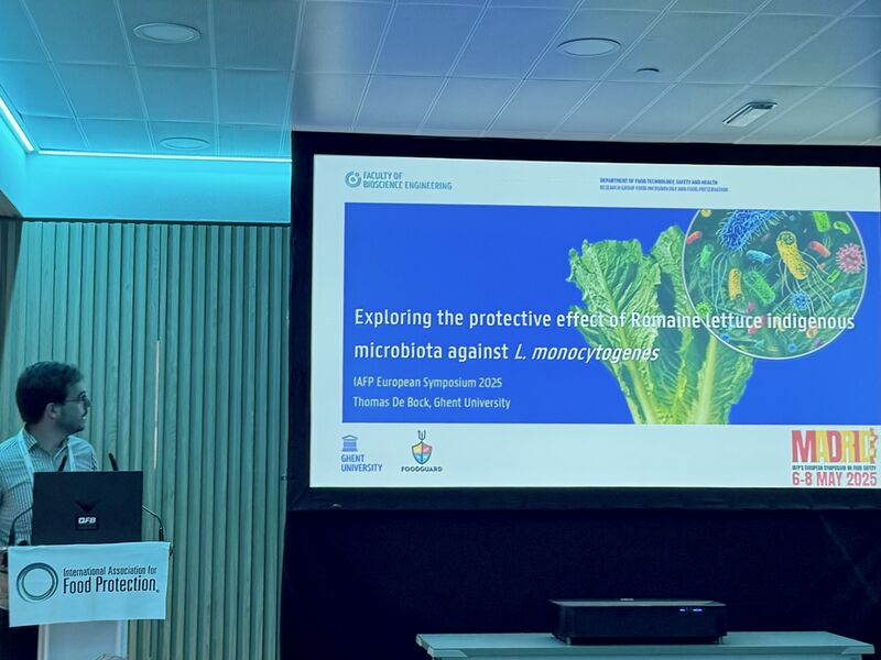 The Ghent University PhD student Thomas De Bock, representing the FOODGUARD project, presented at IAFP Europe 2025, sharing his research on: “Exploring the protective effect of the indigenous microbiota of Romaine lettuce against Listeria monocytogenes.