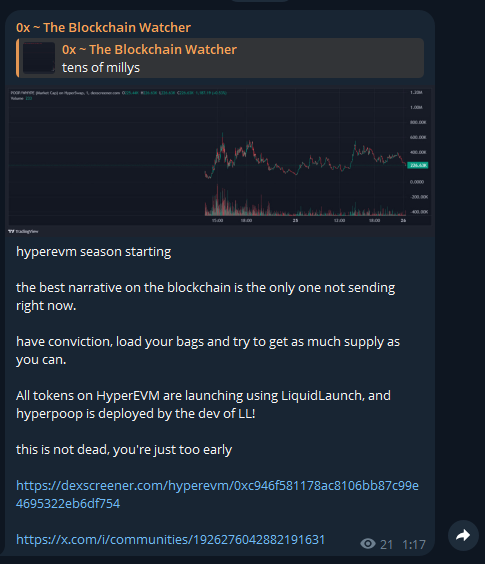hyperevm season starting

the best narrative on the blockchain is the only one not sending right now.

have conviction, load your bags and try to get as much supply as you can.

All tokens on HyperEVM are launching using LiquidLaunch, and hyperpoop is deployed by the dev of LL!