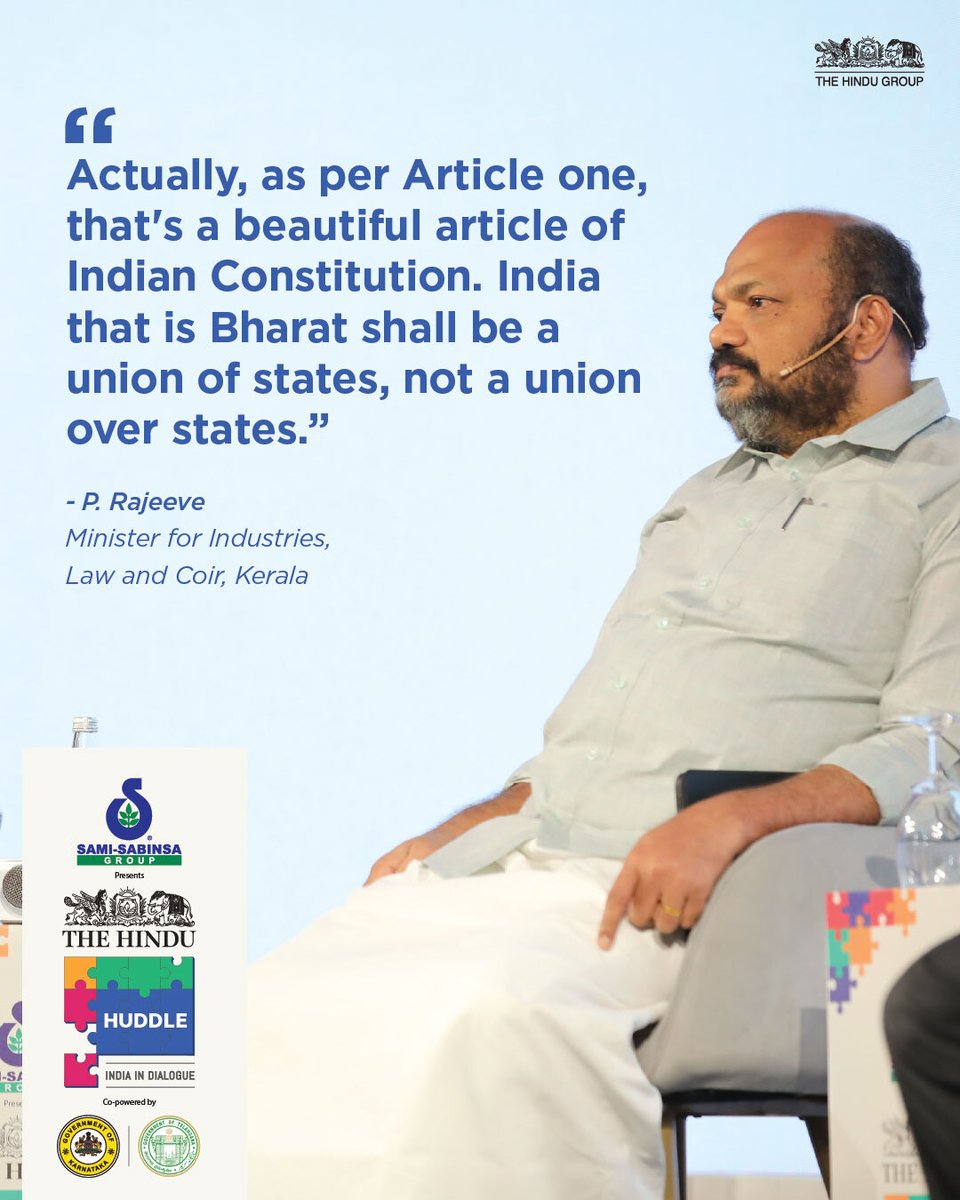 A reminder of our constitutional ethos.” Minister P. Rajeeve underscores the spirit of Article 1 at The Hindu Huddle 2025, affirming the foundational idea that India is a union of states — not a union over states.  #TheHinduHuddle #IndiaInDialo
