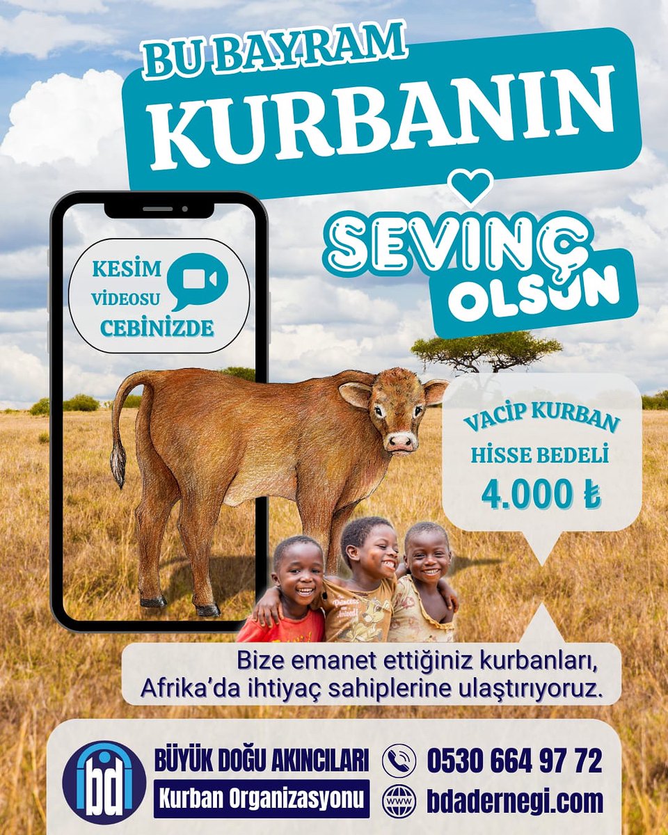 📢 Kurbanını kardeşinle paylaş...

👉Kurban Hisse Bedeli
(Her şey dahil) 4.000 TL

📽️Kesim videosu telefonunuza mesaj olarak gönderilecektir.

📞İrtibat tel: 0530 664 97 72

▪️Albaraka Türk 
TR49 0020 3000 0989 9594 0000 01
▪️Büyük Doğu Akıncıları Fikir Sanat Ve Dayanışma Derneği