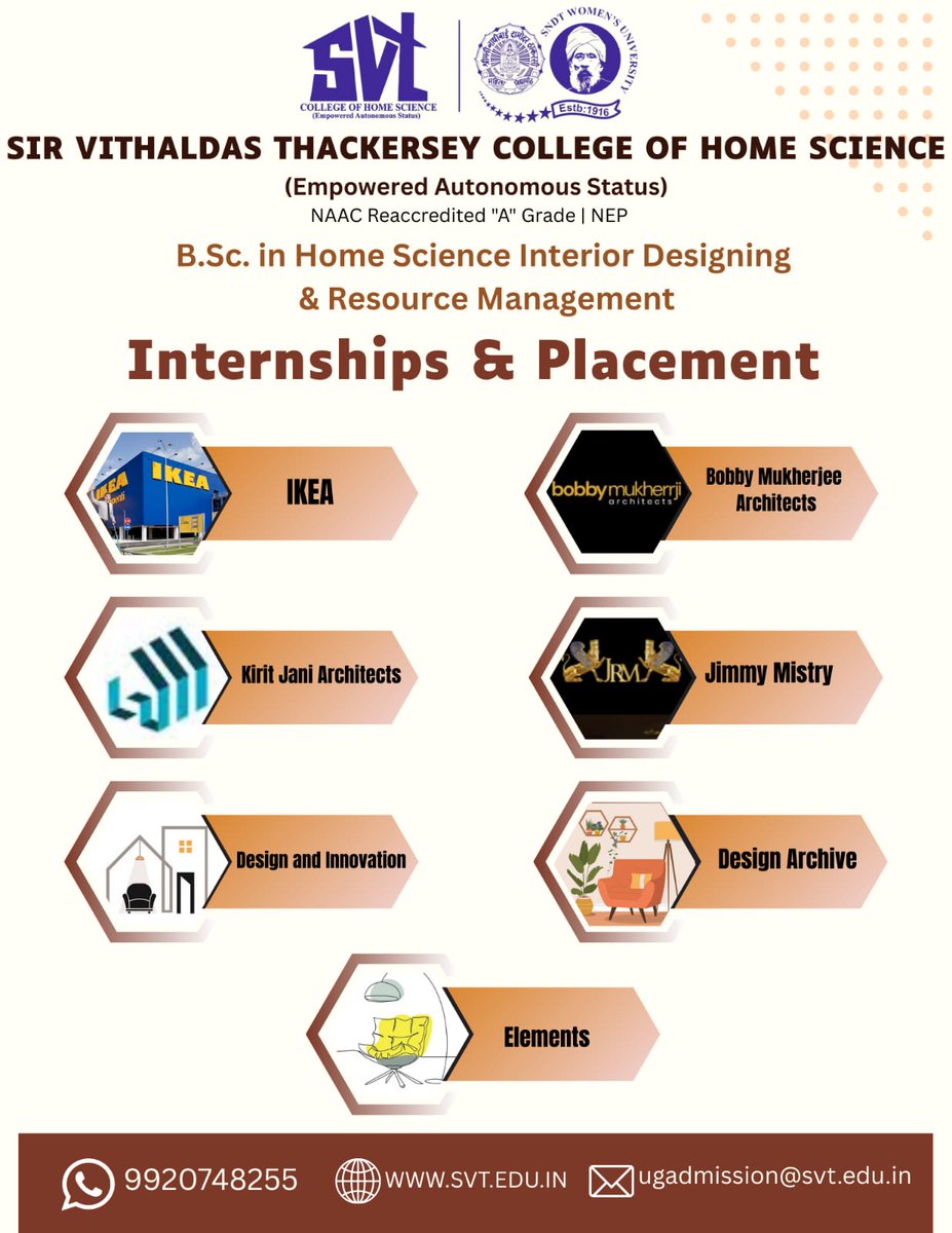 SVTCollegeHS's tweet photo. #Placement Opportunities with #BSc in #HomeScience - #InteriorDesigning and #ResourceManagement!
Get in touch on 9920748255 or ugadmission@svt.edu.in or visit https://t.co/2NRNMoyoHU for more information!
#admissions #undergrad #undergraduate #interiordesigner #interiors https://t.co/j2utZ4s1uy