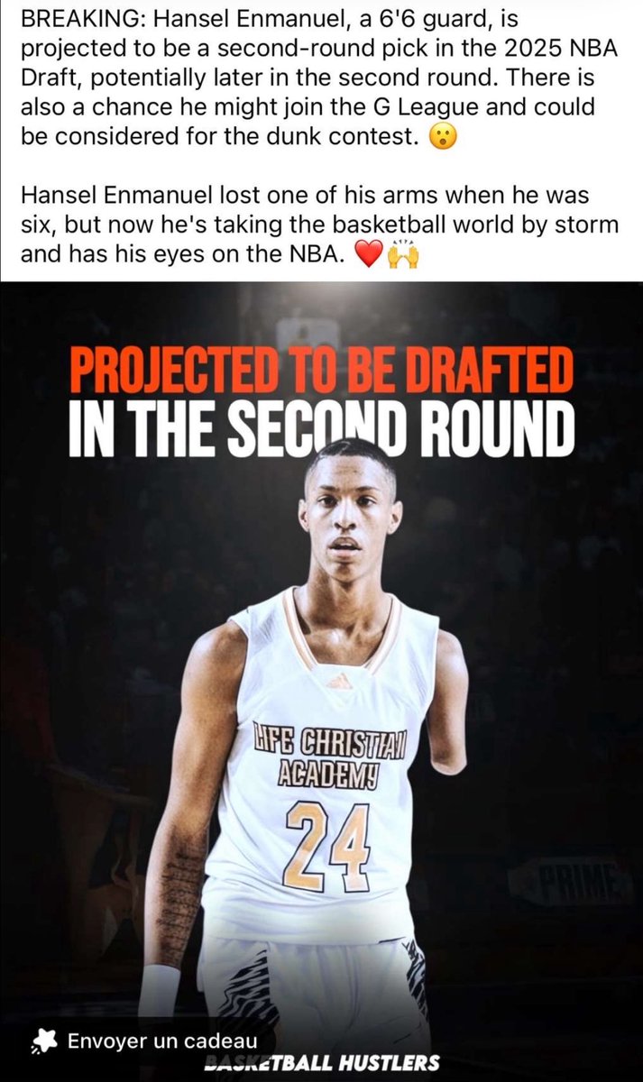 🔒 Ne laisse jamais l’opinion des autres devenir ta réalité.
— Jean Pascal

Hansel Emmanuel a perdu un bras à 6 ans. Aujourd’hui, il est projeté au second tour de la NBA Draft 2025.
Il aurait pu écouter les gens. Il aurait pu abandonner.
Mais il a choisi de croire en sa propre