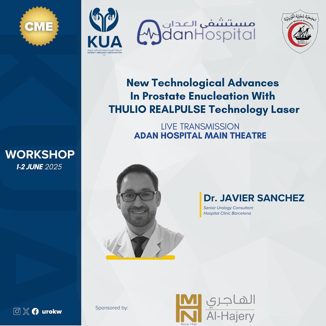 KUA in collaboration with Al-Adan Hospital, is pleased to invite you to attend PROSTATE ENUCLEATION workshop using Thulio technology

A unique opportunity for urology professionals to explore the latest innovations in laser prostate surgery and enhance their clinical skills.