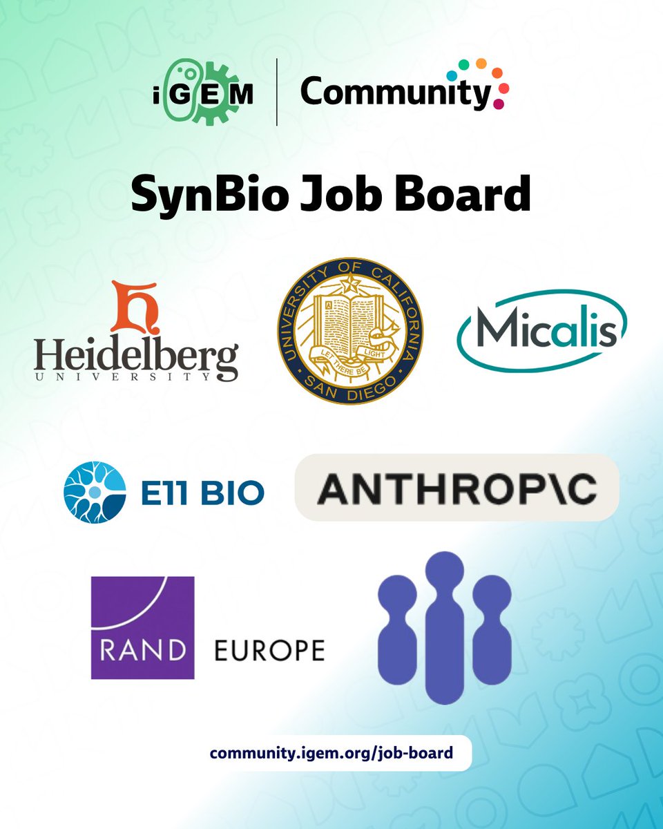 iGEMCommunity's tweet image. Looking for #jobs in the field of synthetic biology?
We have added new open positions on our #SynBio Job Board, for early, mid-career and late-career professionals.
Discover them here:
community.igem.org/job-board