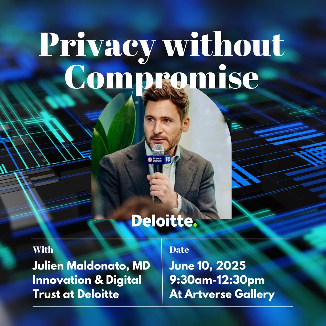 Speaker Announcement 💥

<a href="/Maldoju/">Julien Maldonato</a>, MD Innovation &amp; Digital Trust at <a href="/Deloitte/">Deloitte</a>, is joining us at the “Privacy without Compromise” breakfast ! ☕

We'll discuss the growing need of privacy from financial institutions &amp; corporates using stable coins. 

📆 June 10th, 9:30am-12:30am