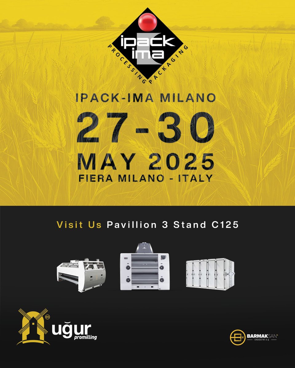 ugurpromilling's tweet image. 🌍 Uğur Promilling is at IPACK-IMA MILANO 2025!
📅 May 27–30
📍 Pavilion 3 | Stand C125
Discover our milling innovations &amp;amp; turnkey solutions!
Let’s shape the future of milling—together.
#UgurPromilling #IPACKIMA2025 #MillingTechnology #TurnkeySolutions