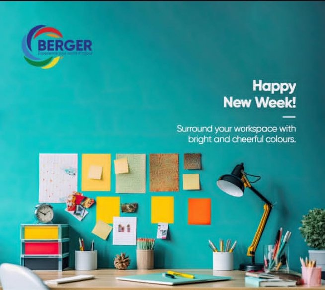 bergerpaintabj's tweet photo. New week, new vibes! Surround your workspace with Berger paints vibrant colours and stay motivated.
#Bergerpaints
#MondayMotivation. https://t.co/atnZwMWQwQ