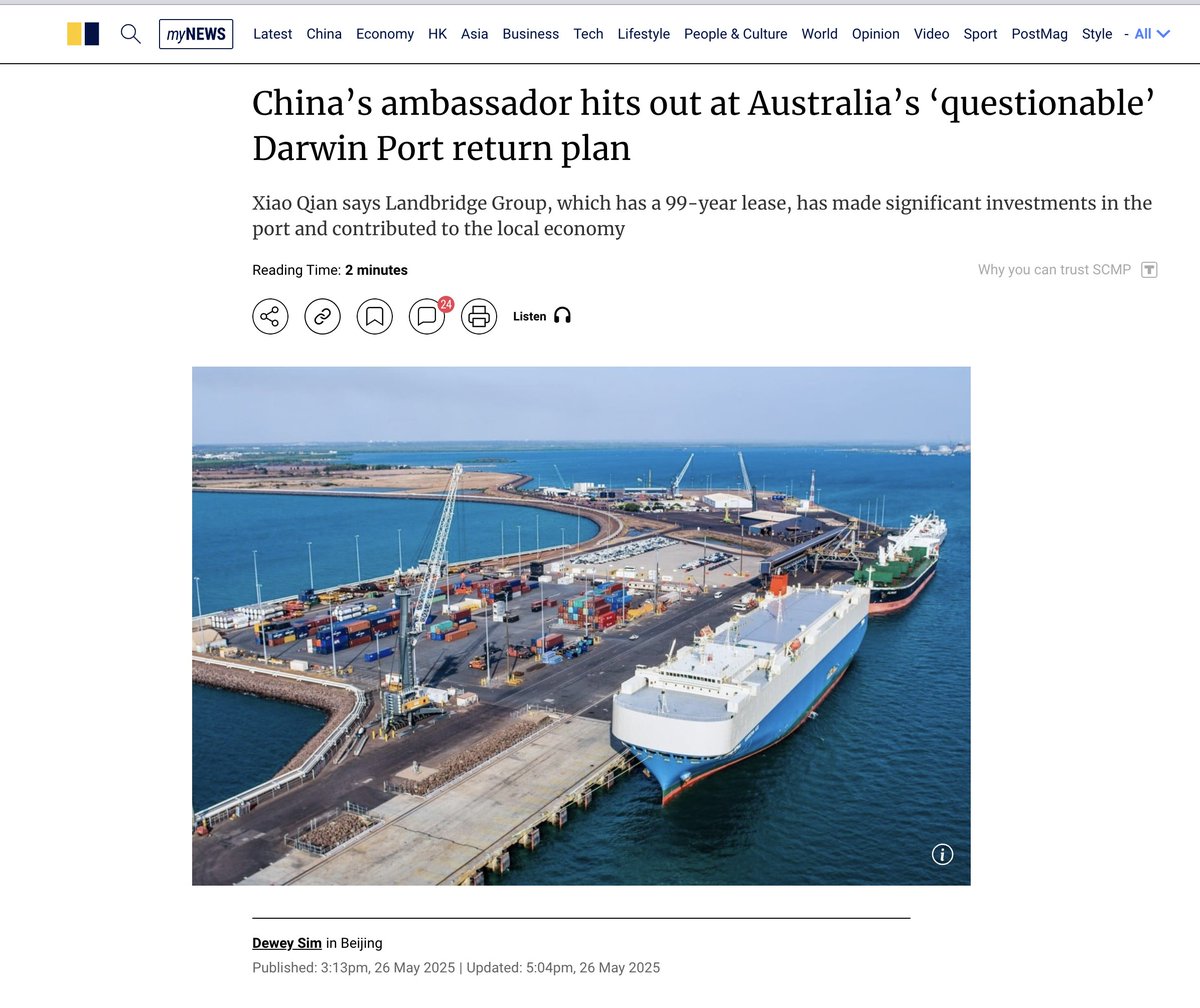 🇦🇺 Australia in 2015:
“Sure, lease Darwin Port to a Chinese company - it’s not profitable anyway.”

🇦🇺 Australia in 2025:
“Wait, it’s profitable now? We want it back.”

China’s ambassador:
“You leased it when it was losing money. Now it turns a profit and you want to take it