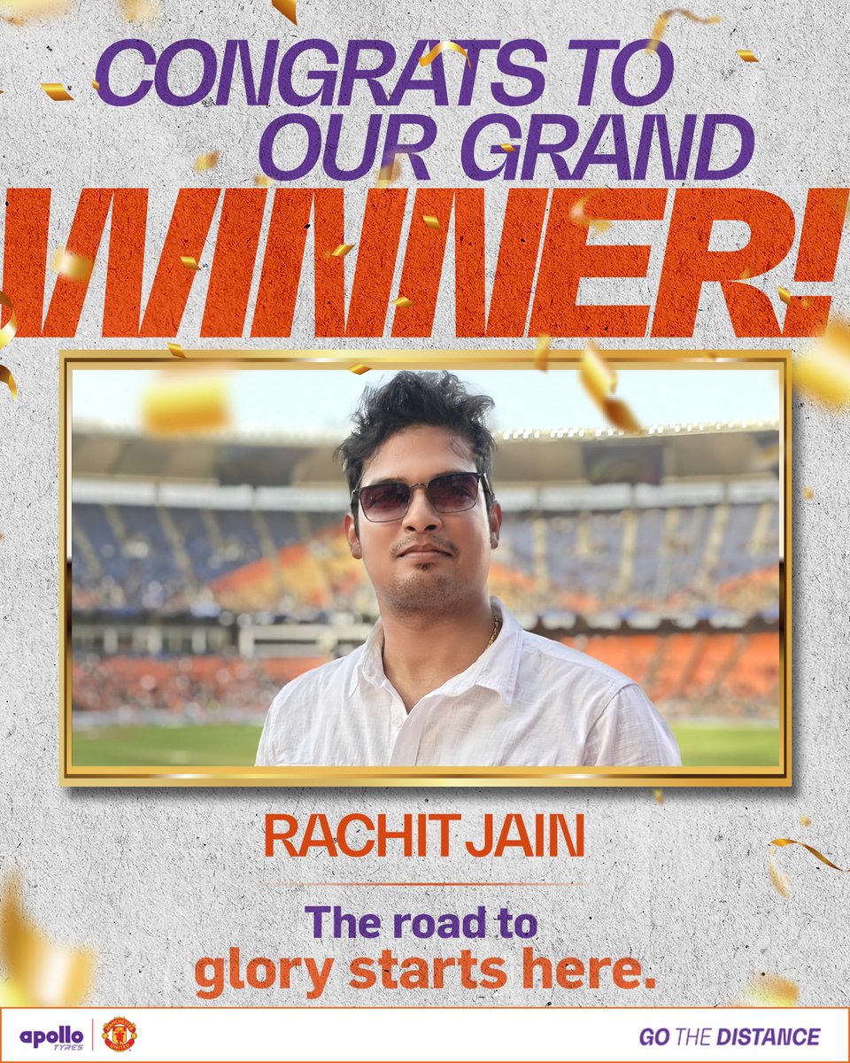 ApolloXSports's tweet photo. 🥁 Drumroll 🥁
Congratulations @ImRachitJ on winning once in a lifetime experience with Apollo Tyres #UnitedInPerformance 🎉
Step into the spotlight with your Manchester United favourites at the VVIP meet and greet in Mumbai on 29th May.
@ManUtd @apollotyres
#GoTheDistance https://t.co/Gkd4knfxa5