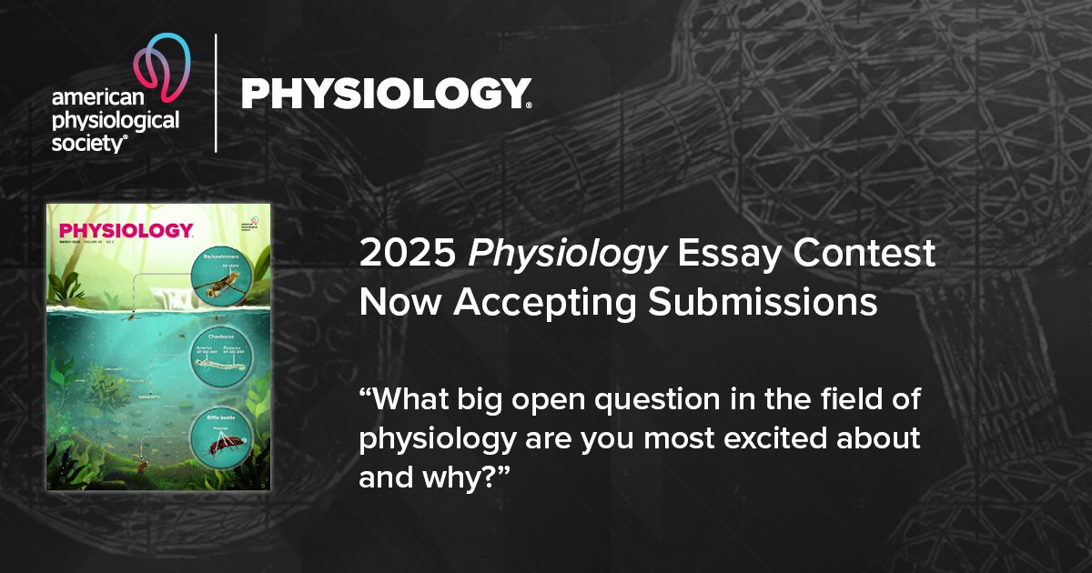 APS Publications (@apspublications) on Twitter photo 📢 <a href="/physiol_journal/">Physiology (APS Journal)</a> invites early career researchers, trainees, and undergraduate students to submit an essay to our Physiology Essay Contest!🏆 Winners will receive prizes and have their essays published.
Submission deadline: July 15, 2025
👉ow.ly/bmZf50VVYup 📢 <a href="/physiol_journal/">Physiology (APS Journal)</a> invites early career researchers, trainees, and undergraduate students to submit an essay to our Physiology Essay Contest!🏆 Winners will receive prizes and have their essays published.
Submission deadline: July 15, 2025
👉ow.ly/bmZf50VVYup