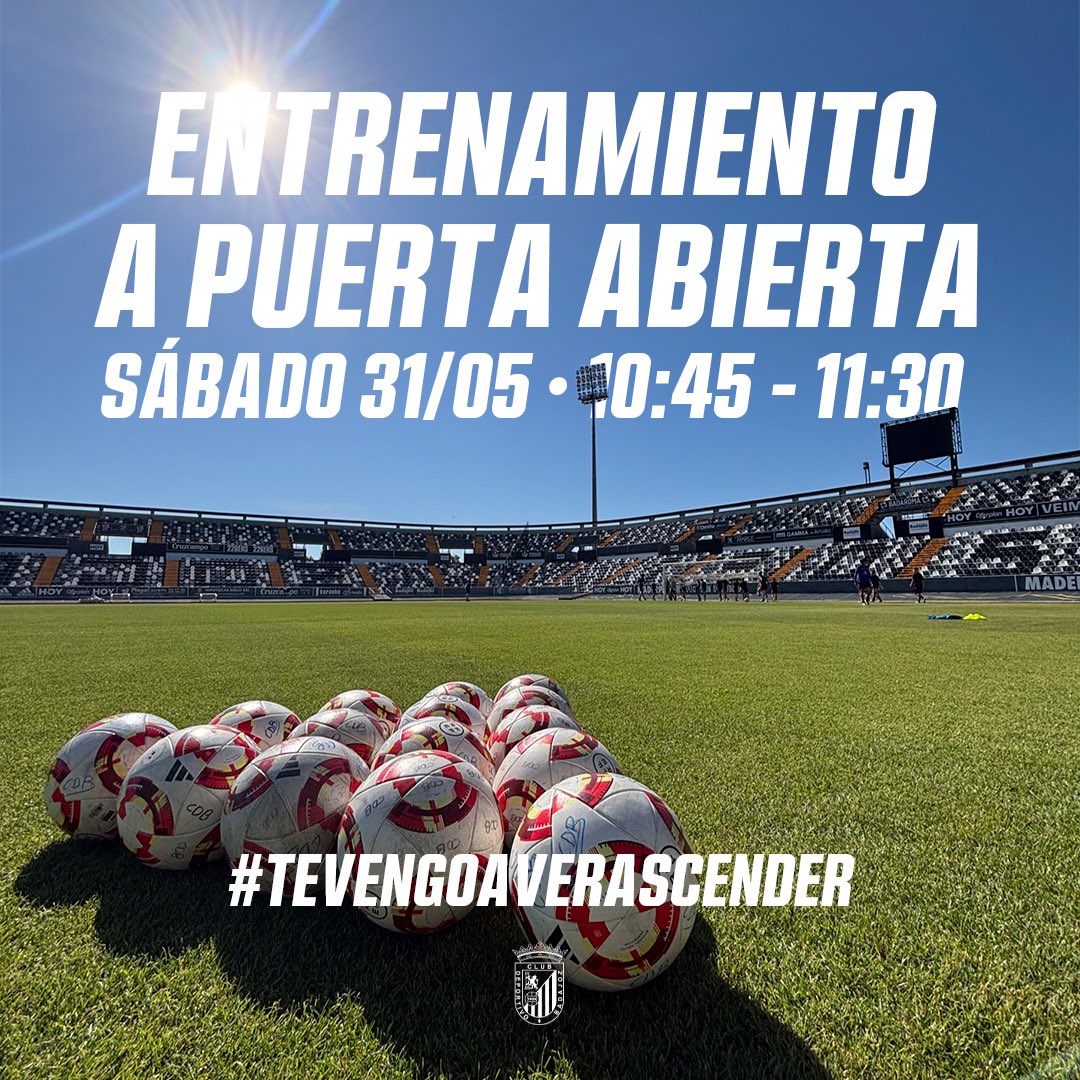 🏟 𝐄𝐍𝐓𝐑𝐄𝐍𝐀𝐌𝐈𝐄𝐍𝐓𝐎 𝐀 𝐏𝐔𝐄𝐑𝐓𝐀 𝐀𝐁𝐈𝐄𝐑𝐓𝐀

🫡 Este próximo sábado el entrenamiento previo al partido será a puerta abierta

🗓 Sábado, 30 de mayo
🕥 De 10:45 a 11:30
📍Acceso por Puerta 1 (Tribuna)

🙌🏽 ¡Blanquinegros, os esperamos! 🤍🖤

#TeVengoaVerAscender