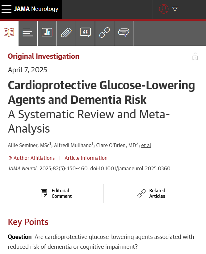 JAMANeuro's tweet photo. Glucose-lowering therapy with GLP1-RAs, but not SGLT2 inhibitors, was associated with a statistically significant reduction in dementia or cognitive impairment. https://t.co/T1VjxmV5ok https://t.co/DacCTHVRy3