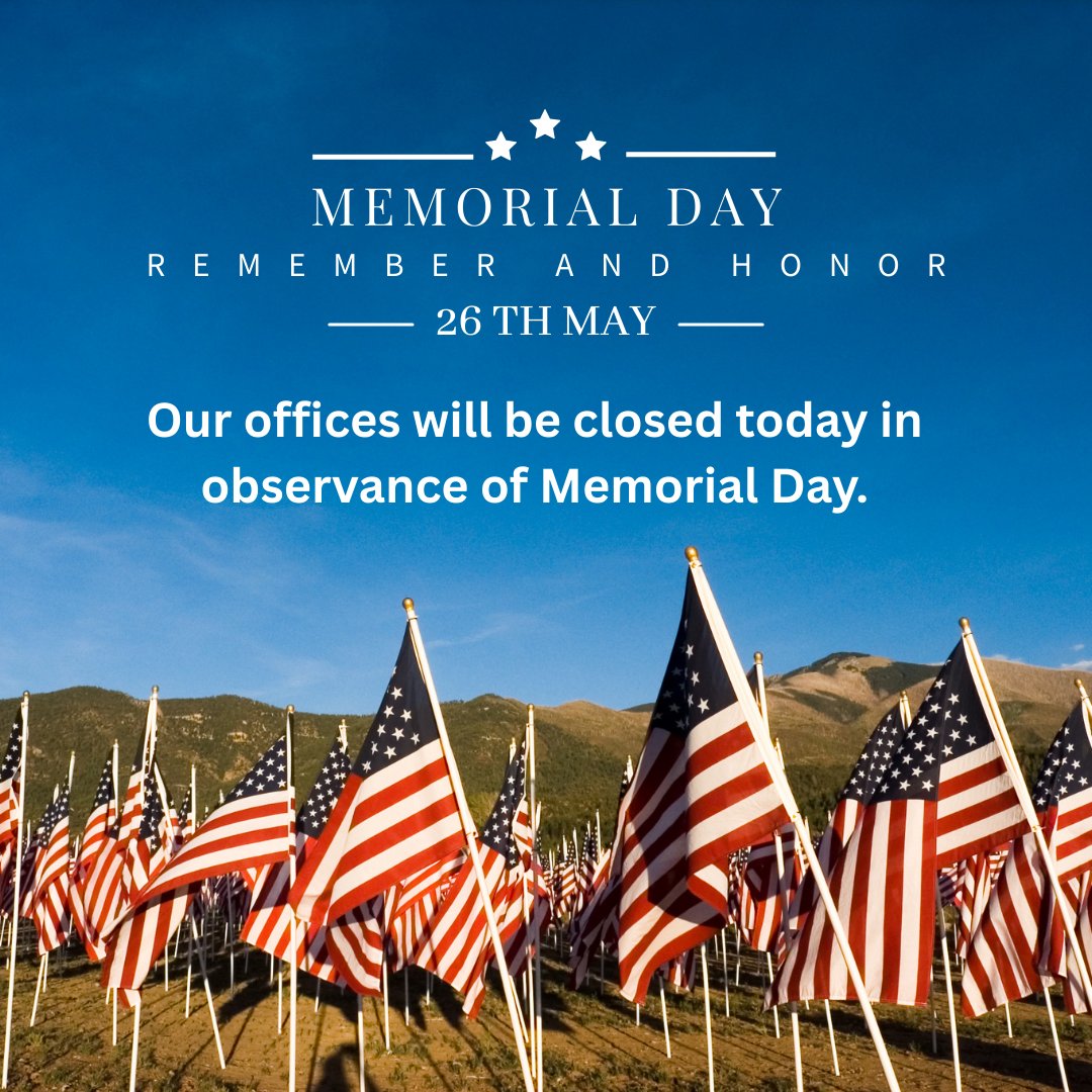 In observance of Memorial Day, our offices will be closed on Monday, May 26.
We honor and remember the brave men and women who made the ultimate sacrifice for our freedom. 
We will resume normal business hours on Tuesday, May 27.

#MemorialDay #HonoringOurHeroes #Mellott