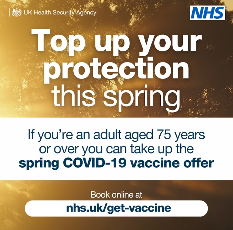 3 weeks left! Don't miss out on your free COVID-19 vaccine ⚡

If you're 75 and over, top up your protection and book an appointment via the NHS website, the NHS App or by calling 119.

📲 For further information, visit: orlo.uk/z5hX1