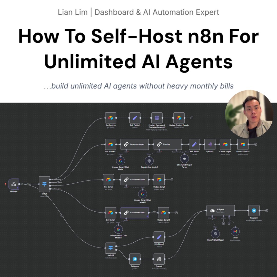 I just created a step-by-step guide to help you self-host n8n

This is the exact setup we use to build unlimited AI agents without paying $20K/year on tools like Zapier

Want this premium guide for FREE?

👉 RT + Like &amp; Comment “free” and I’ll DM it to you

No sign-in, no BS