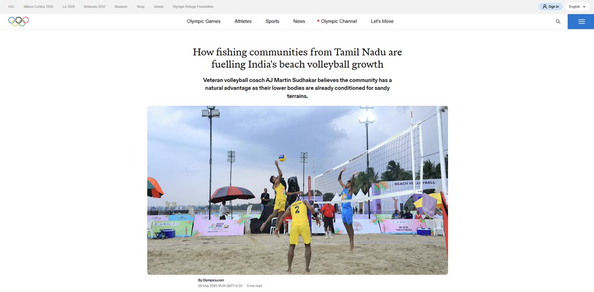 Sports Tamil Nadu (@sportstn_) on Twitter photo Tamil Nadu had dominated Beach Volleyball at the recently concluded Khelo India Beach Games by claiming Gold in both Men's and Women's categories.
Discover How the State is emerging as India’s Beach Volleyball Powerhouse!
Link: shorturl.at/N8aqy
<a href="/CMOTamilnadu/">CMOTamilNadu</a> Tamil Nadu had dominated Beach Volleyball at the recently concluded Khelo India Beach Games by claiming Gold in both Men's and Women's categories.
Discover How the State is emerging as India’s Beach Volleyball Powerhouse!
Link: shorturl.at/N8aqy
<a href="/CMOTamilnadu/">CMOTamilNadu</a>