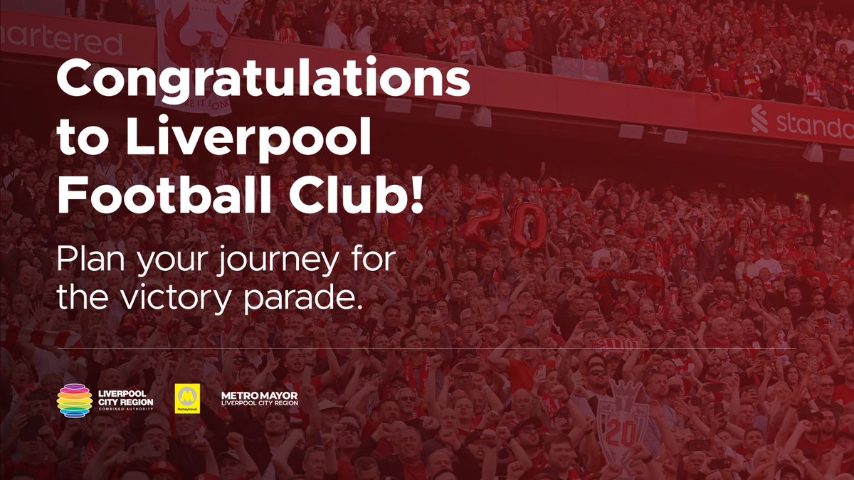 Merseytravel (@merseytravel) on Twitter photo 🎉 | 🚌 The <a href="/LFC/">Liverpool FC</a> victory parade gets underway soon - do you know how you're getting there and home again?
Services will be extremely busy - plan ahead and follow our travel advice 👉 ow.ly/727Y50VYubE #LFCParade
✔️ Plan your journey
✔️ Check timetables
✔️ Leave more time 🎉 | 🚌 The <a href="/LFC/">Liverpool FC</a> victory parade gets underway soon - do you know how you're getting there and home again?
Services will be extremely busy - plan ahead and follow our travel advice 👉 ow.ly/727Y50VYubE #LFCParade
✔️ Plan your journey
✔️ Check timetables
✔️ Leave more time