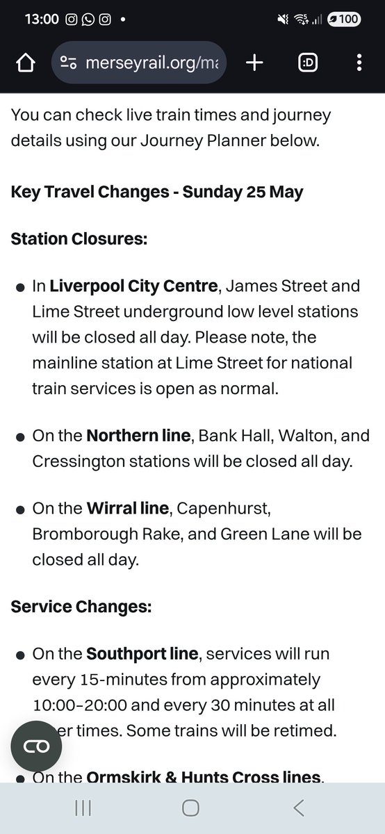 crazybunnielady's tweet photo. @merseyrail According to your travel notice, Moorfields Wirral platform isn't closed, but according to the  journey planner there doesn't appear to be any Wirral line services stopping there? https://t.co/0kqvlAOBKB