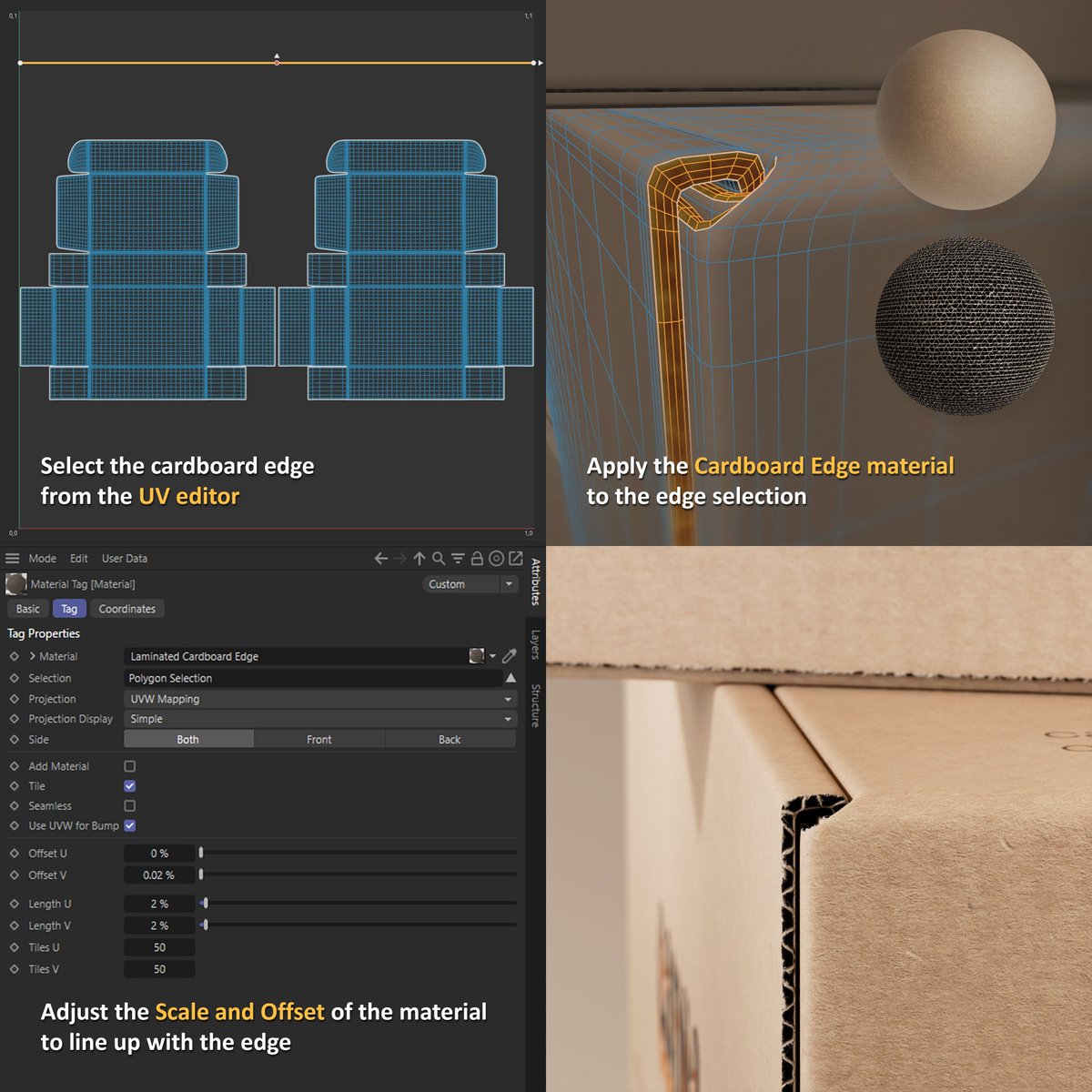 GSG3D's tweet photo. We’re sharing real workflow tips from real artists. This one’s from our very own @RemixNv

Clean cardboard edges in 3 easy steps:

UV select → apply → adjust.

Simple and solid. https://t.co/b28mB3wpcO